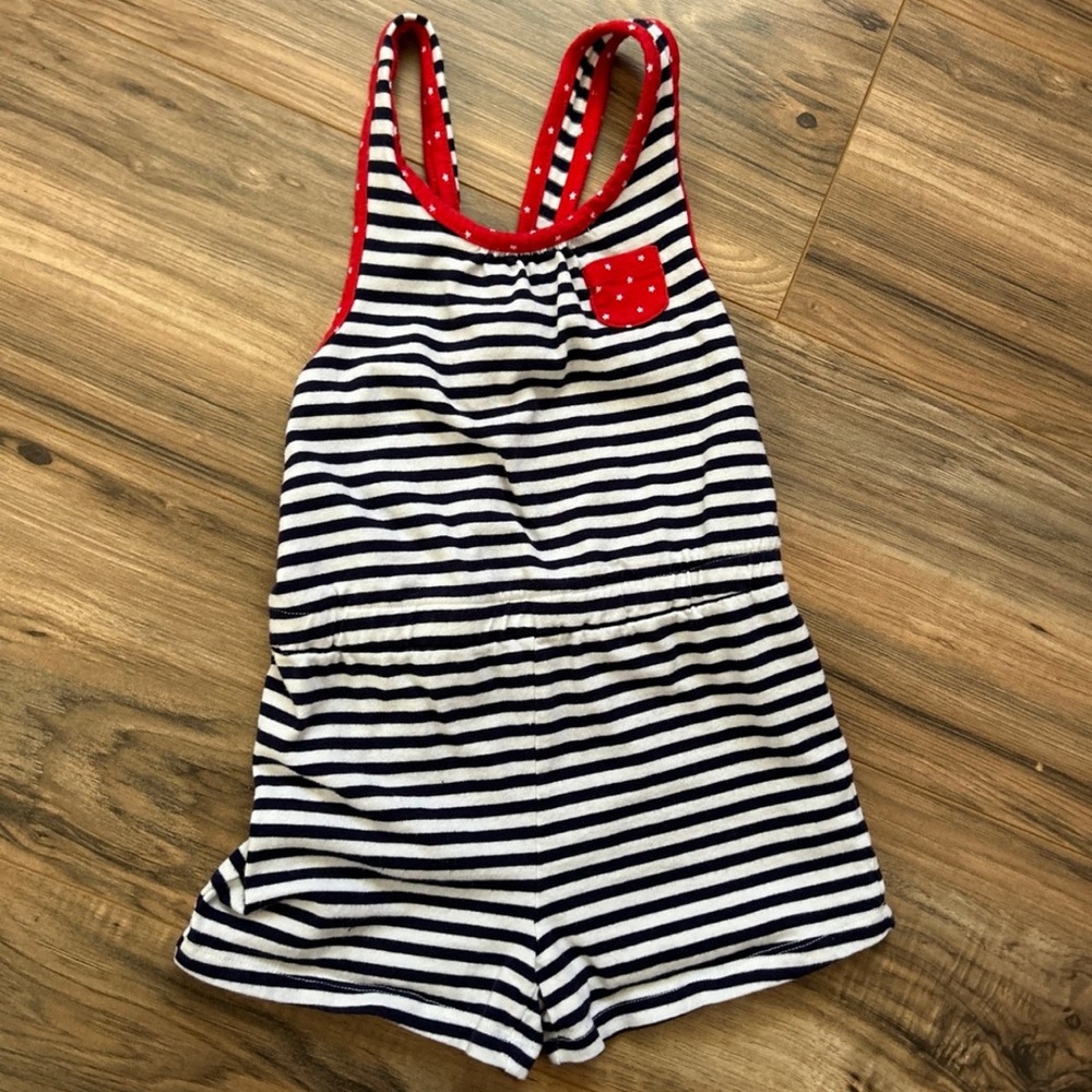 Gymboree Navy and White Striped Romper with Red Stars
